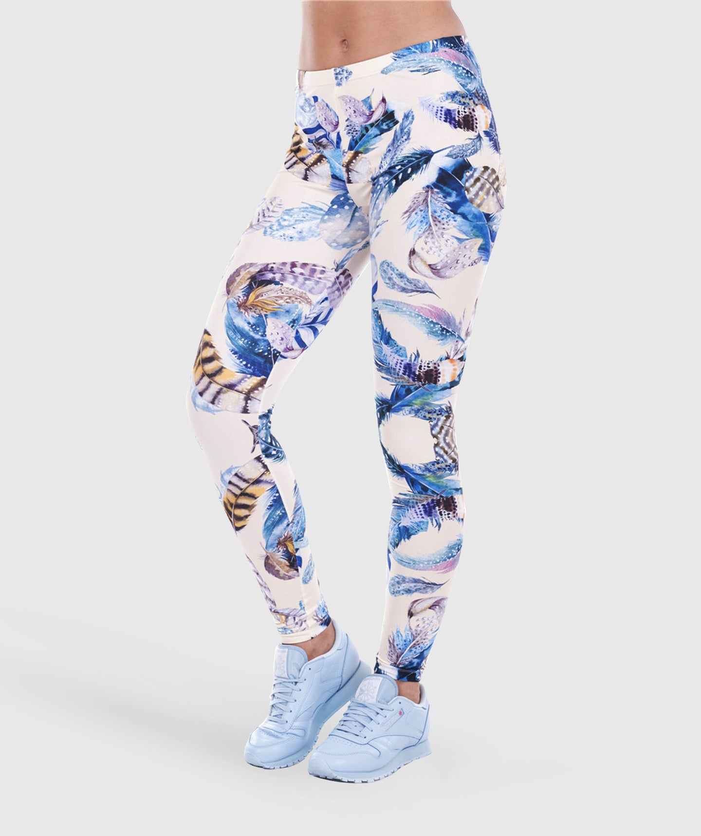 Pavo Leggings in Blue Feathers Print –