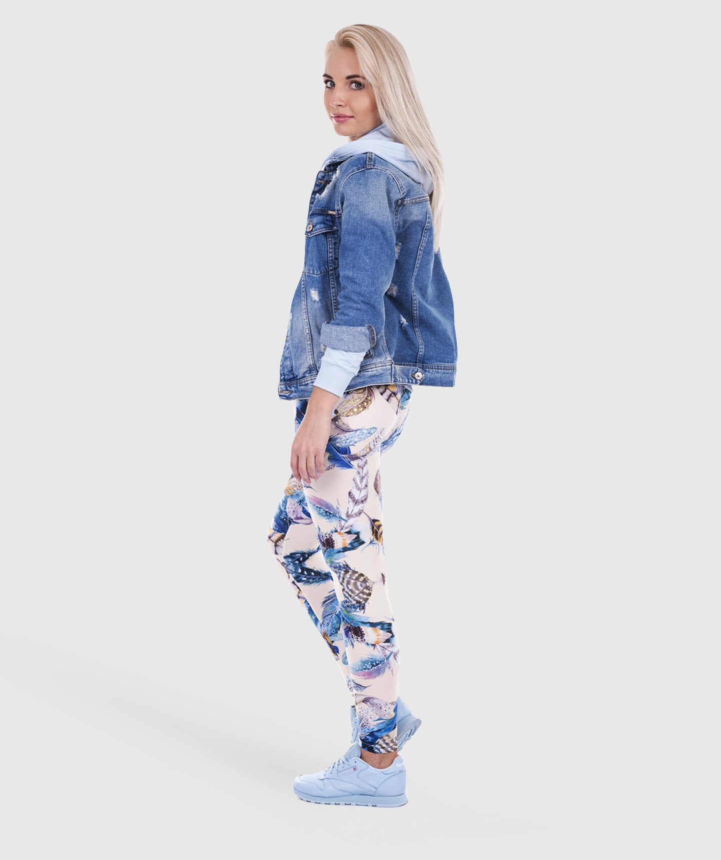 Pavo Leggings in Blue Feathers Print