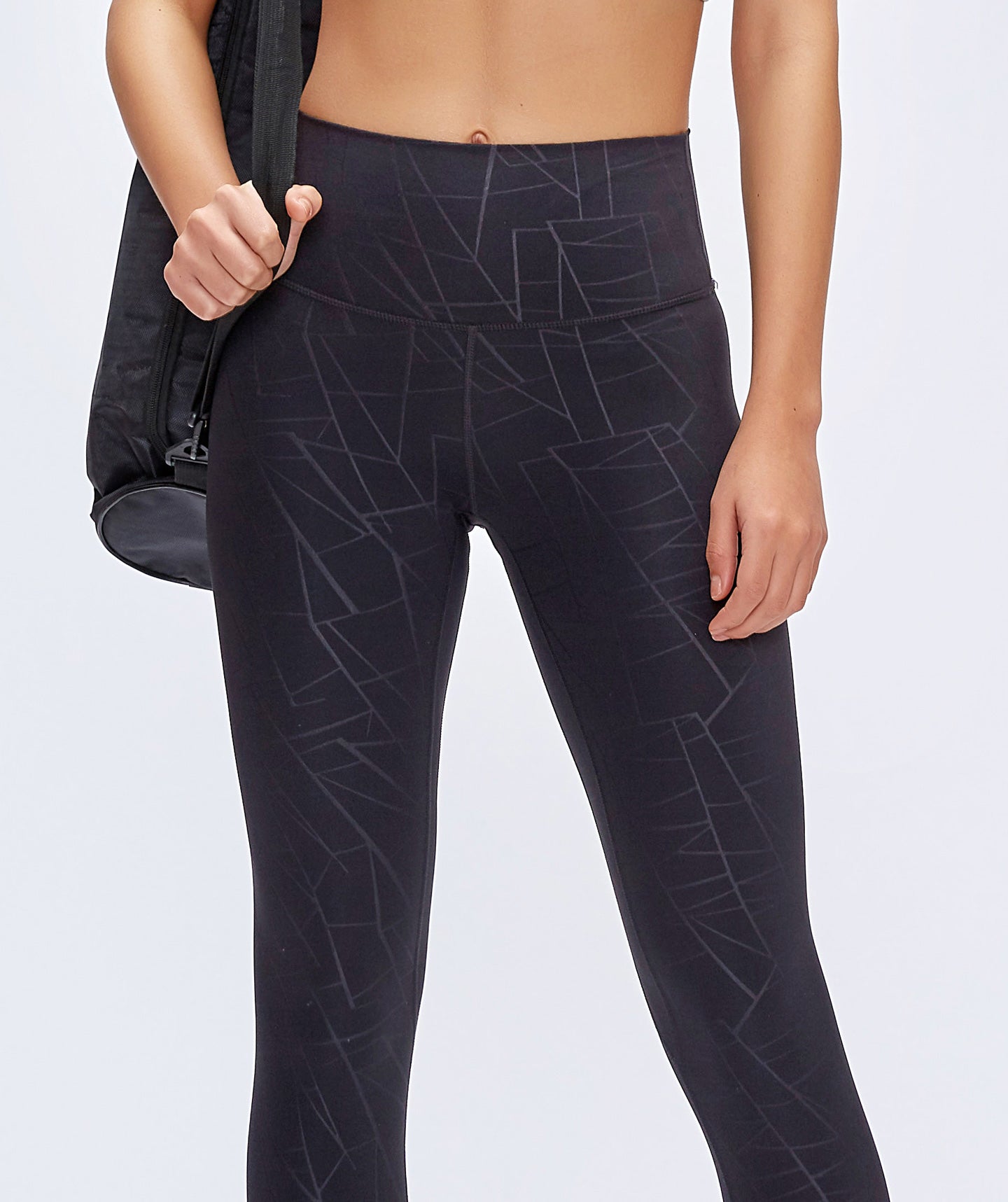Energy Leggings with Geometric Silver Lines Print in Black