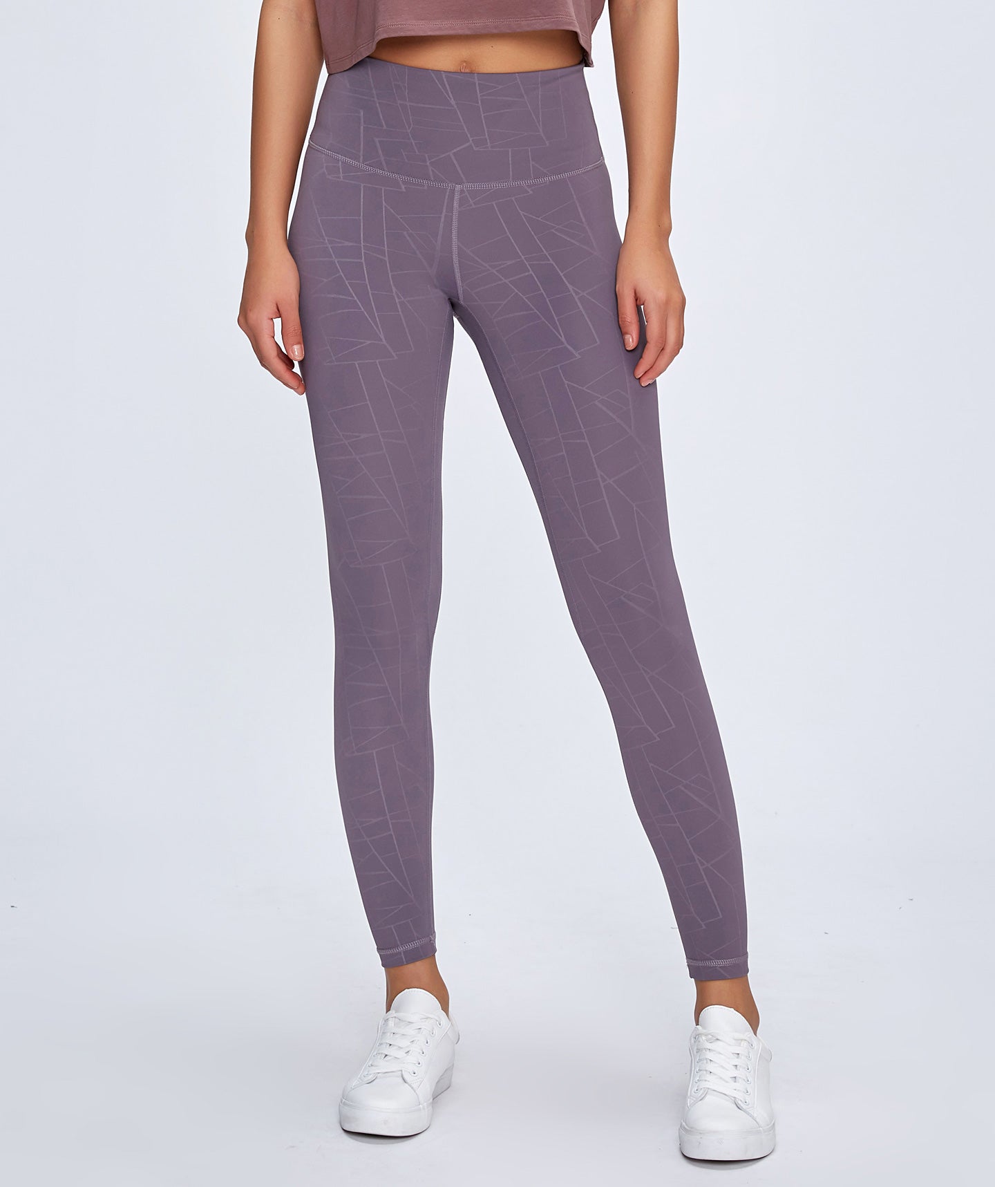 Energy Leggings with Geometric Silver Lines Print in Lavender