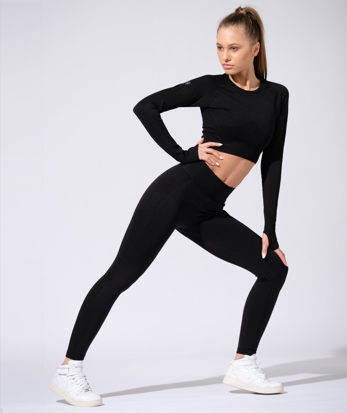 Flex Fitness Set with Hollow Out Back and Mid Waist Leggings in Coal Black