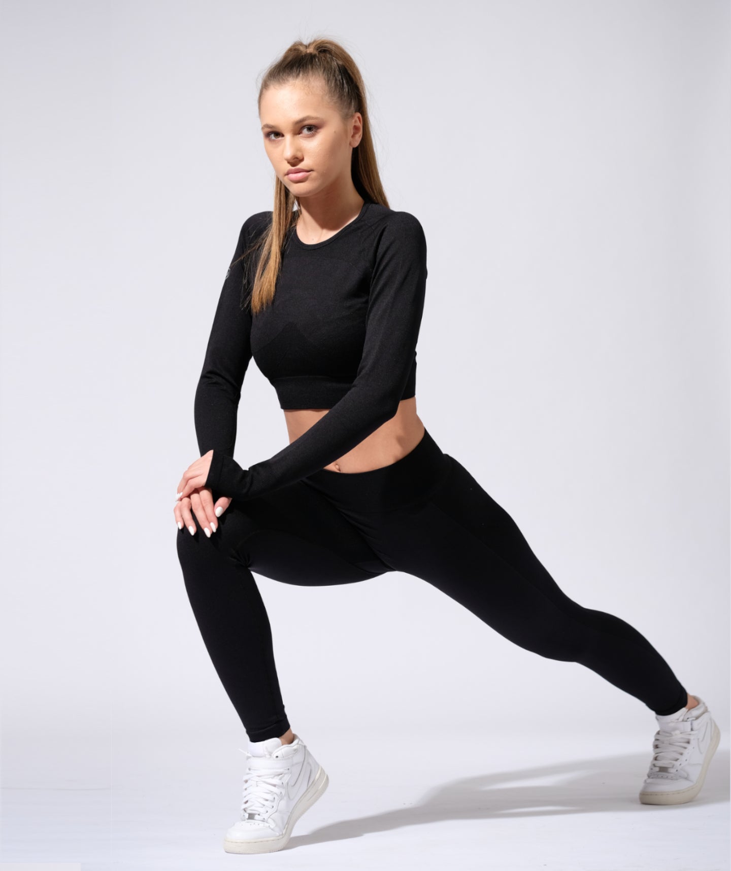 Flex Fitness Set with Hollow Out Back and Mid Waist Leggings in Coal Black