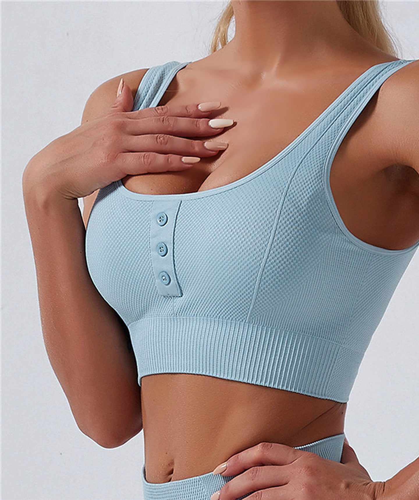 Luxe Fitness Set with Bralette and Mid Waist Leggings in Sky Blue
