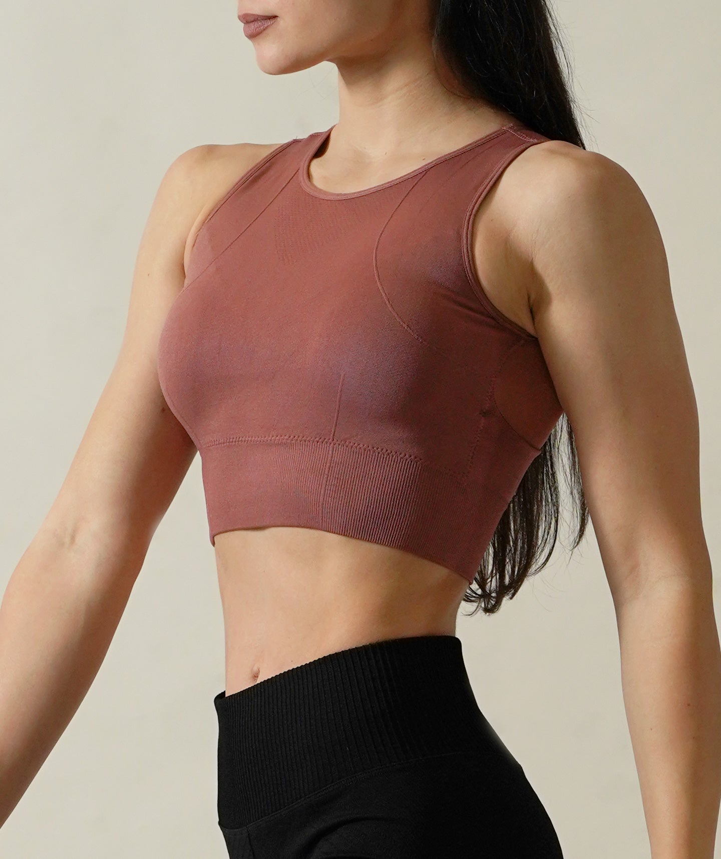 Equinox Crop Top with Transparent Mesh in Indian Red