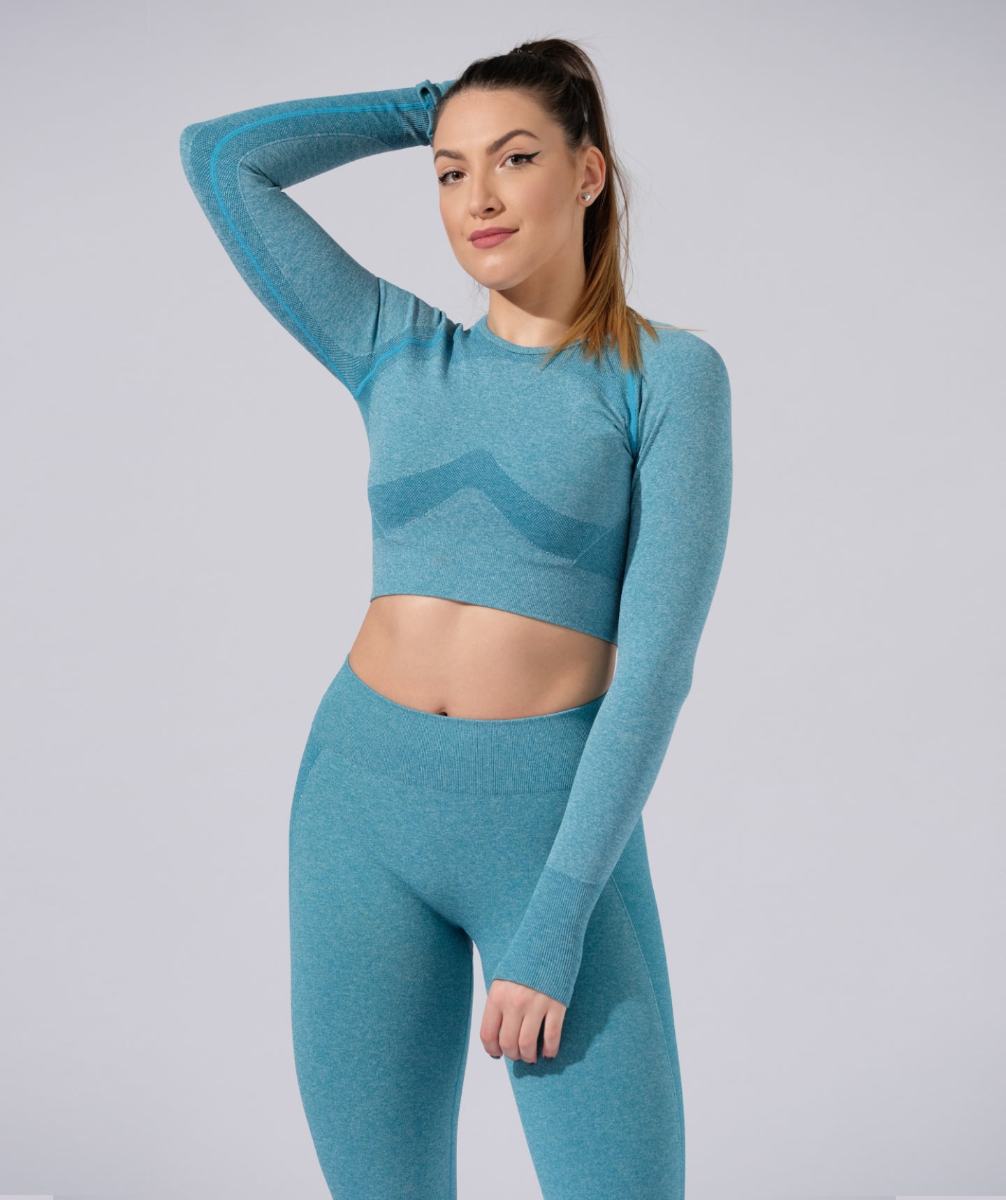 Flex Fitness Set with Hollow Out Back and Mid Waist Leggings in Cadet Blue